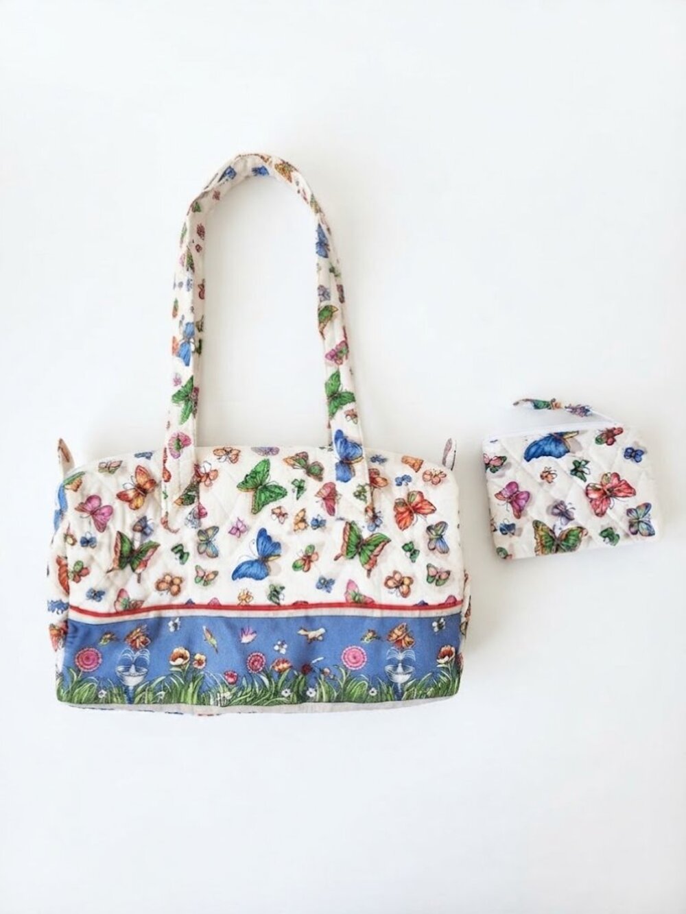 Floral Butterfly Quilted Shoulder Bag with Coin Purse
